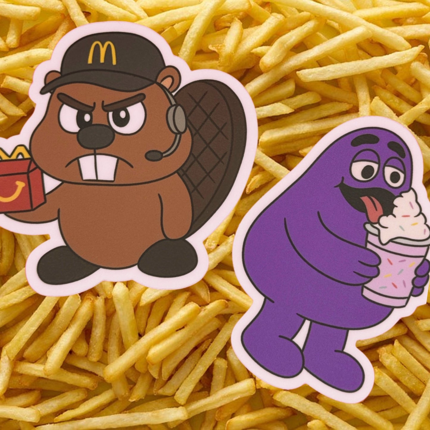 Mr. Beaver (Happy Meal) and Grimace Milkshake - Matte Vinyl Stickers