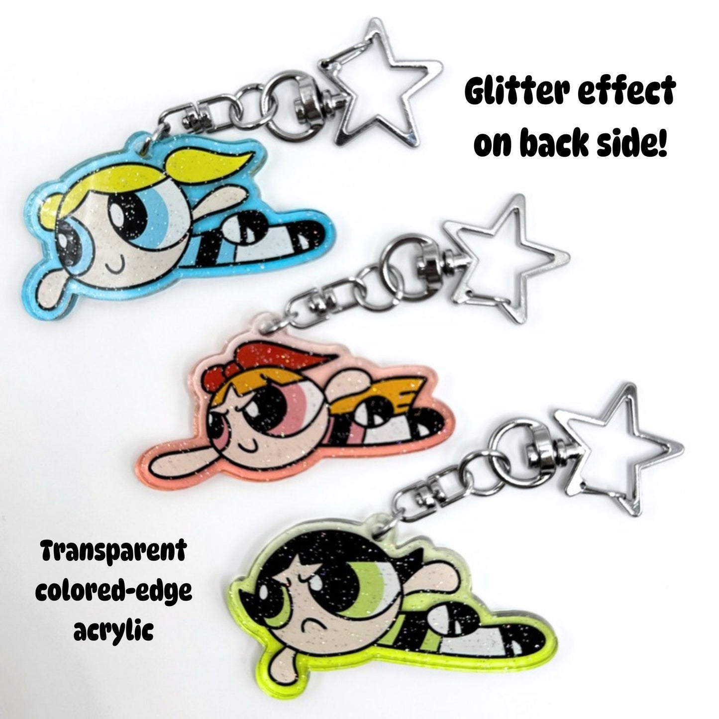 The Powerpuff Girls - Acrylic Keychains (Colored Edge Glitter)