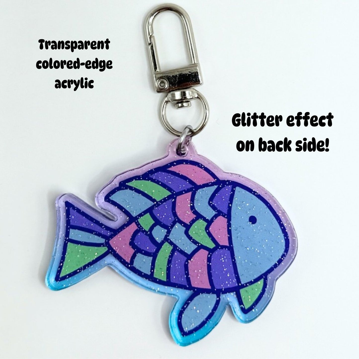 Rainbow Fish - Acrylic Keychain (Colored Edge Glitter)