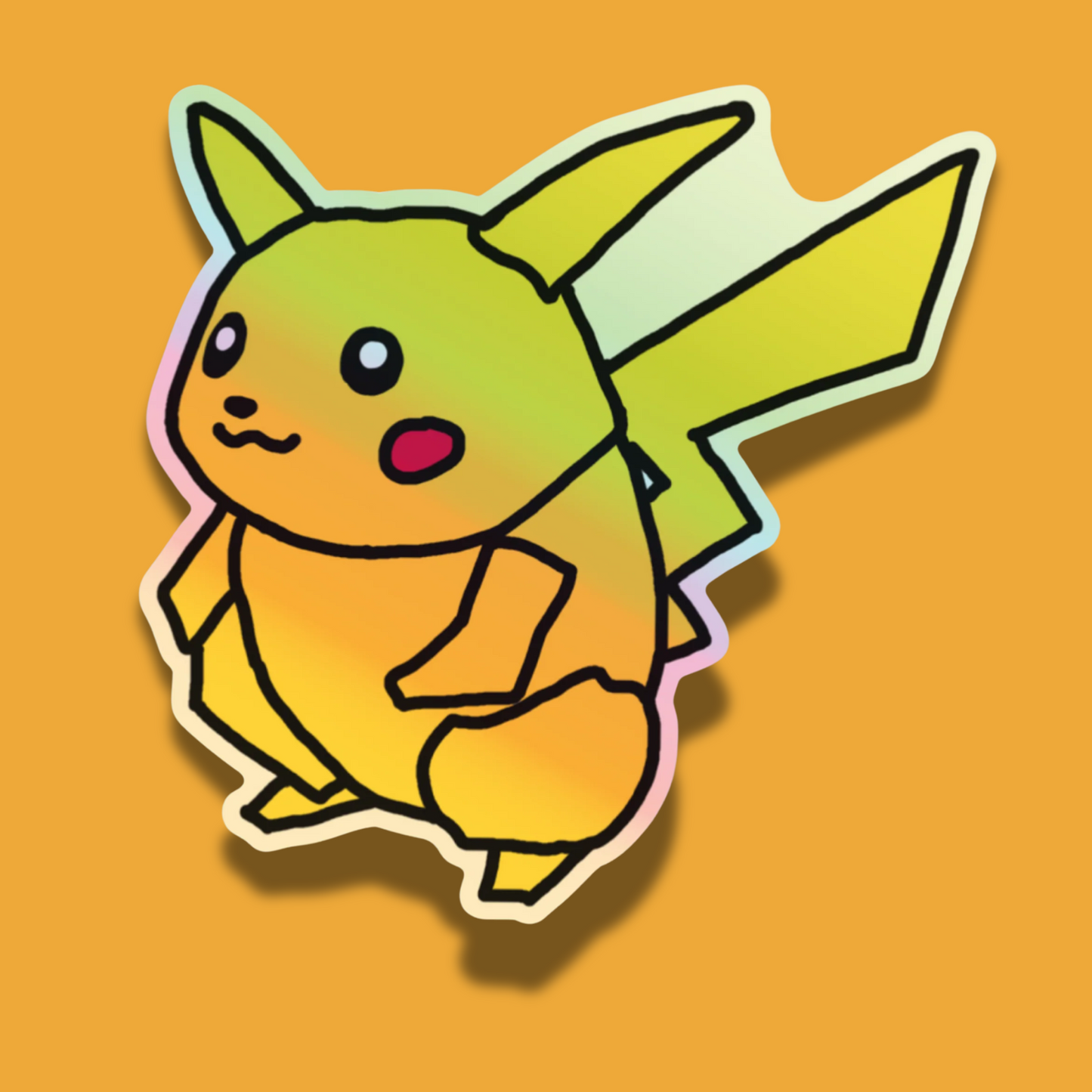 Pikachu holographic vinyl sticker on orange background