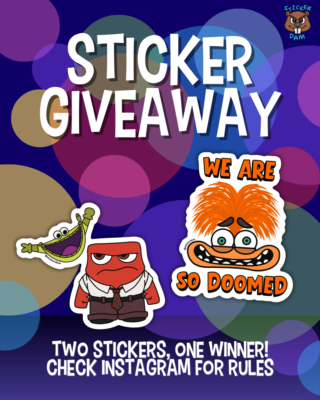 Giveaway announcement featuring Anger and Anxiety stickers from Inside Out