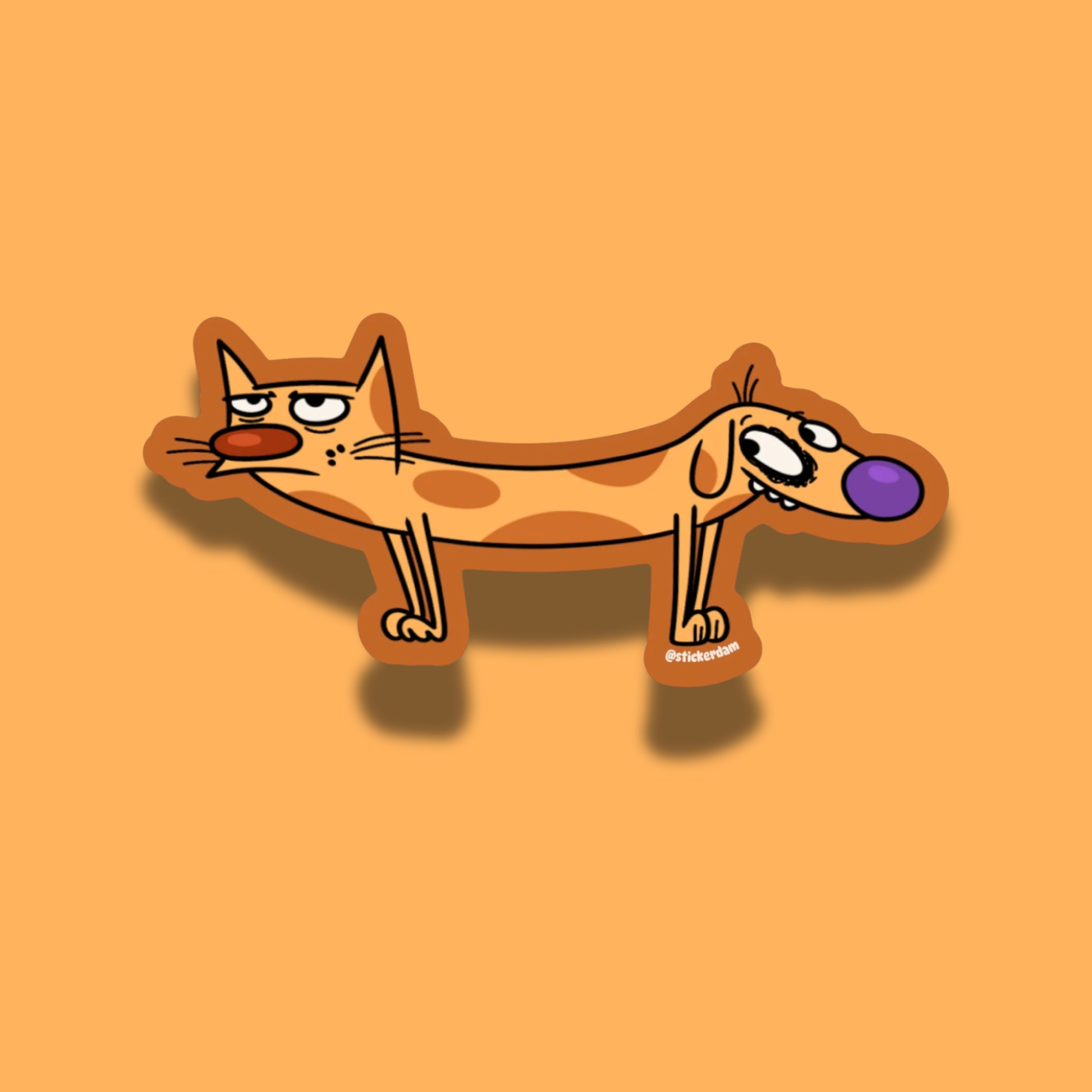 Sticker of CatDog on an orange background