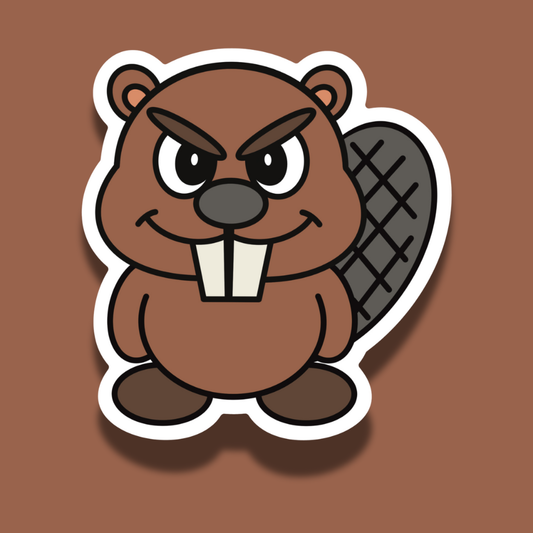 Cartoon beaver sticker on a brown background