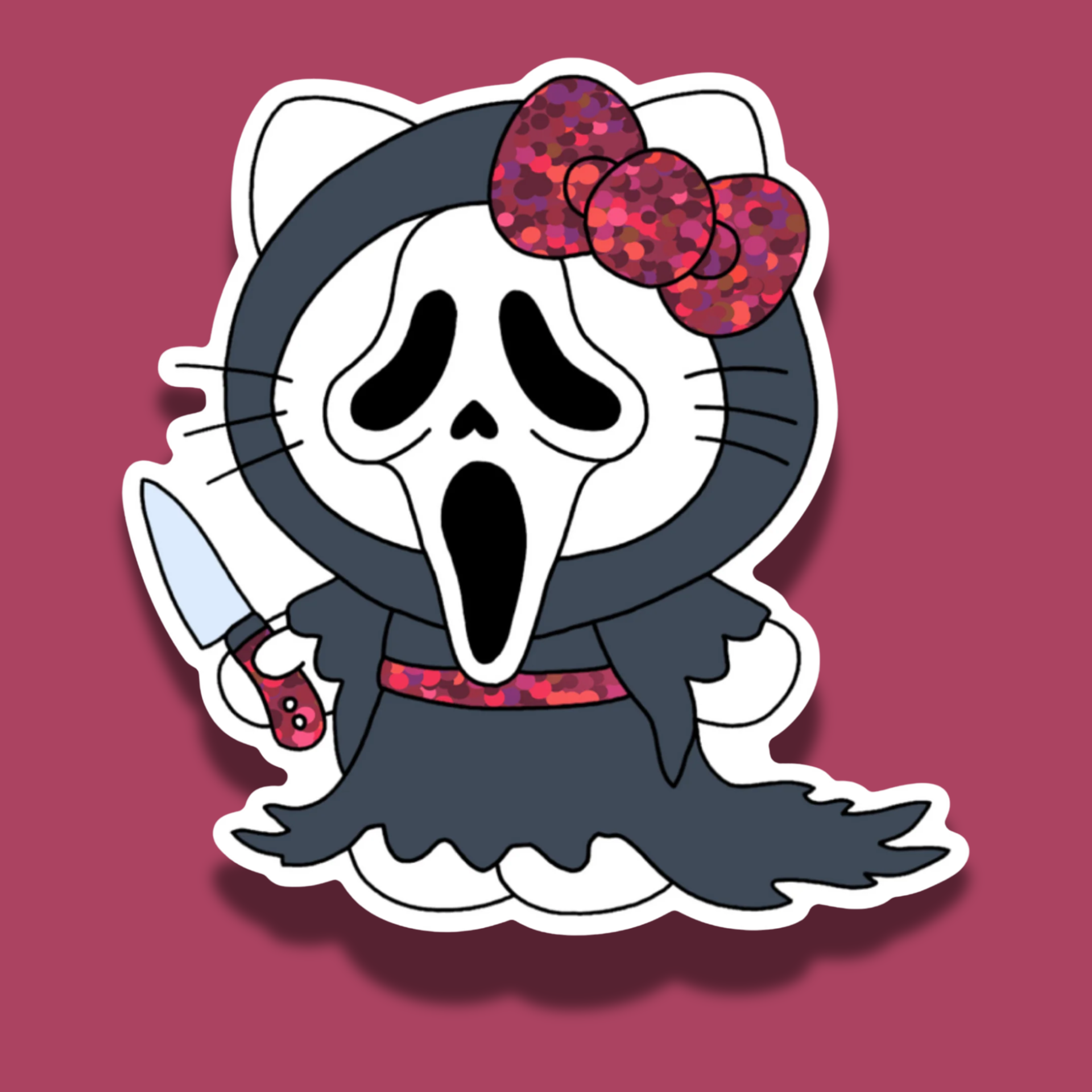 Ghostface Kitty | Glitter Vinyl Sticker