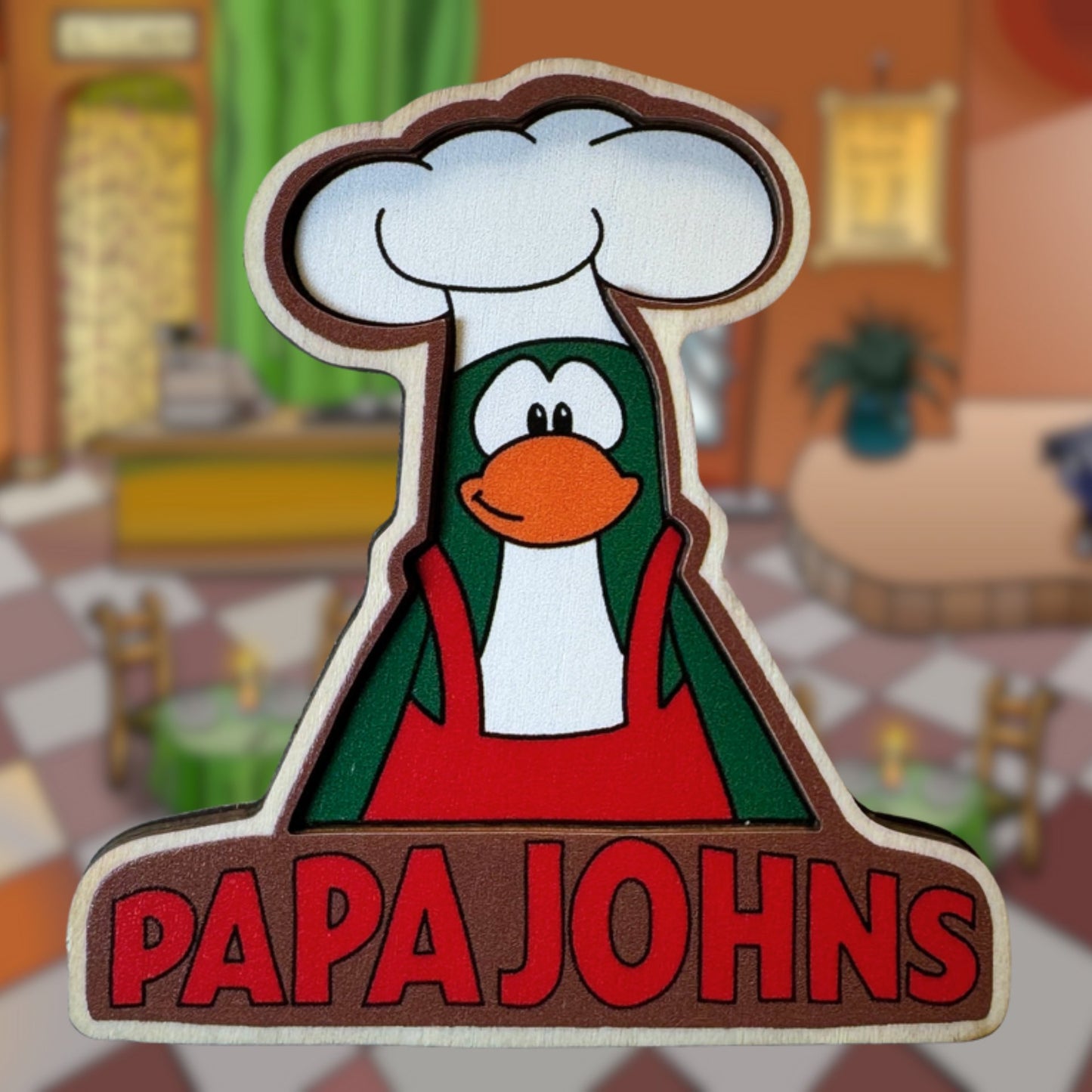 [MISPRINT] Club Penguin Papa Johns Wooden Fridge Magnet