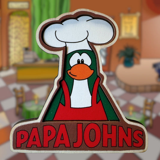 [MISPRINT] Club Penguin Papa Johns Wooden Fridge Magnet