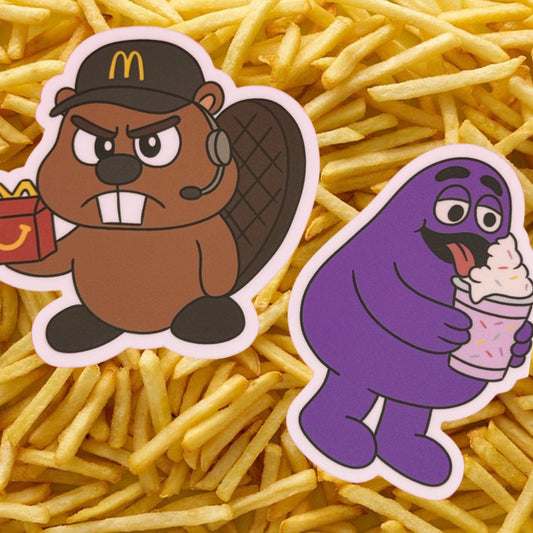 Mr. Beaver (Happy Meal) and Grimace Milkshake - Matte Vinyl Stickers
