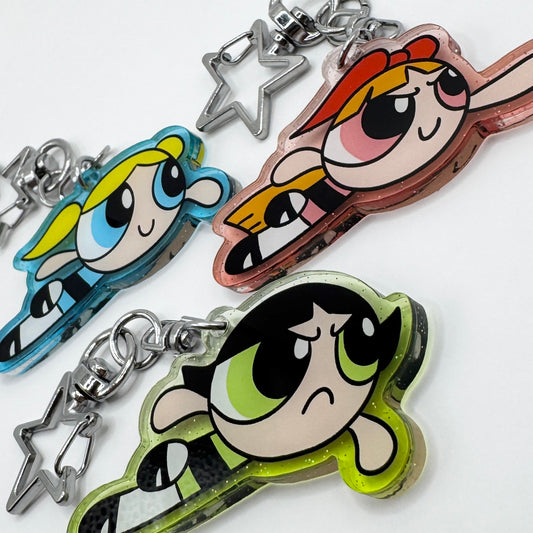 The Powerpuff Girls - Acrylic Keychains (Colored Edge Glitter)