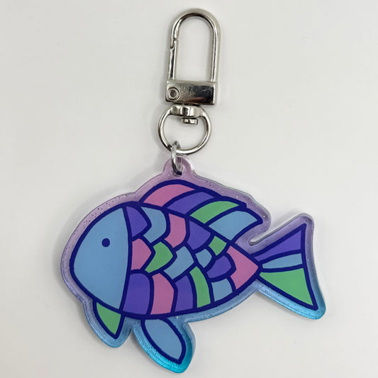 Rainbow Fish - Acrylic Keychain (Colored Edge Glitter)