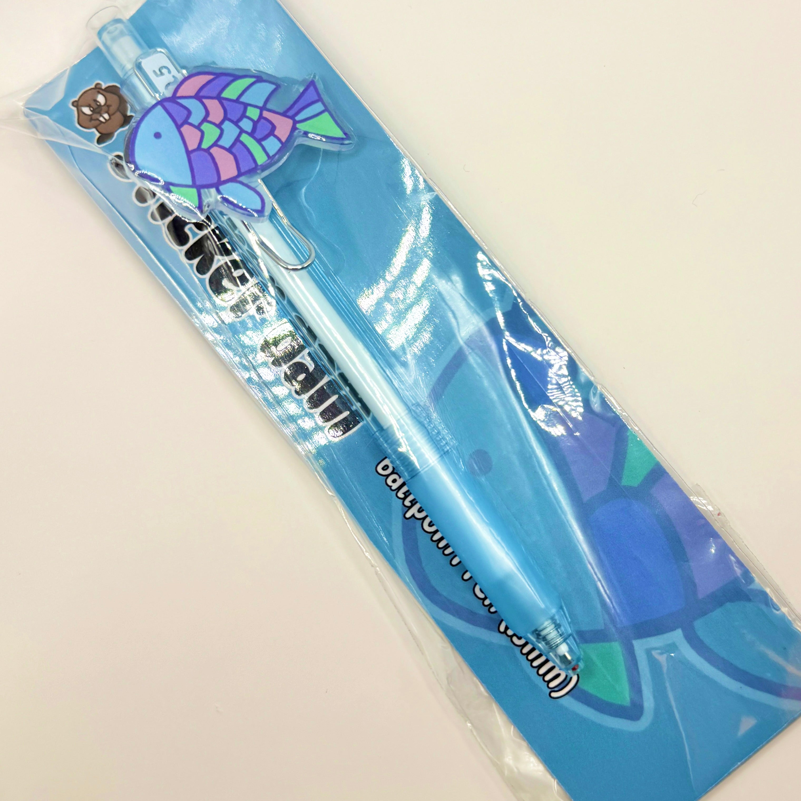 Ballpoint Pens with Acrylic Charms (Rainbow Fish, Paul the Panda, Courage)