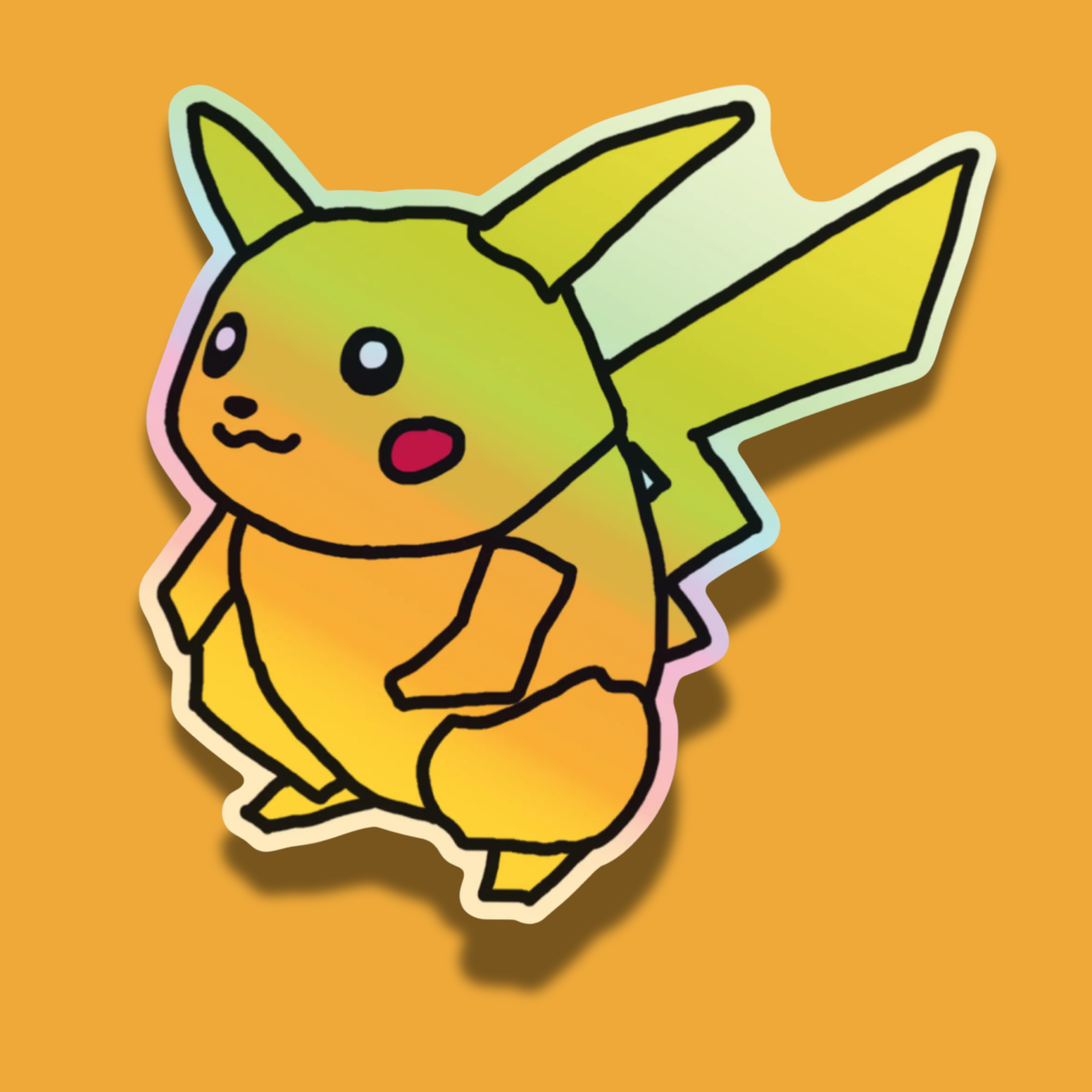 Pikachu holographic vinyl sticker on orange background