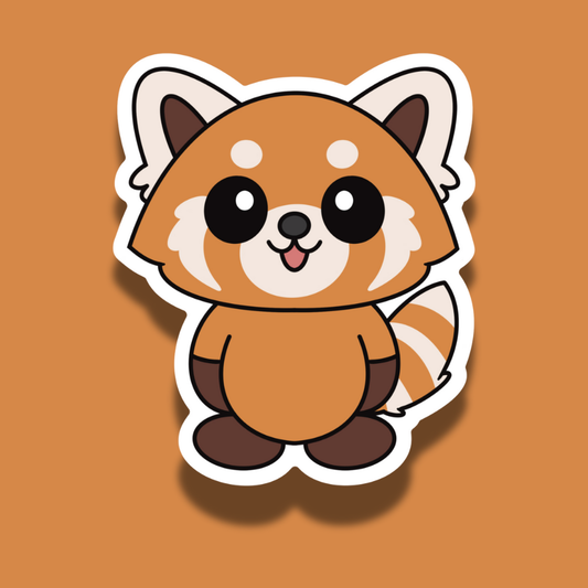 Cartoon red panda sticker on a brown background