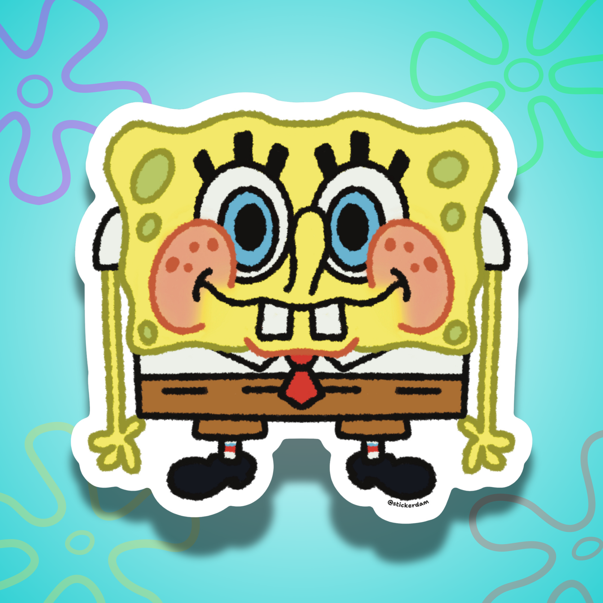 ScrunchBob cute SpongeBob-inspired fan art matte vinyl sticker, 3 inch waterproof die-cut sticker by Sticker Dam